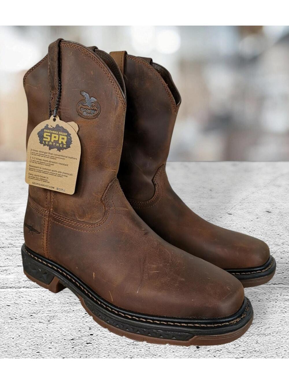 Georgia Boot Men's Leather Square Soft Toe Pull On Boots GB00513 Brown 10M NWB